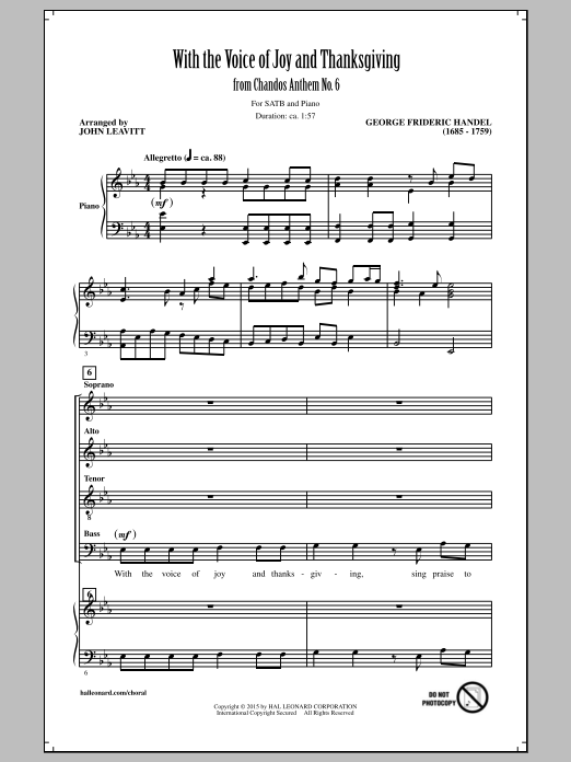 John Leavitt With The Voice Of Joy And Thanksgiving sheet music notes and chords. Download Printable PDF.