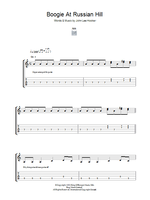 Learn to play John Lee Hooker Boogie At Russian Hill sheet music for Guitar Tab in minutes. Price: 7.8900$ John Lee Hooker Boogie At Russian Hill sheet music notes and chords arranged for Guitar Tab