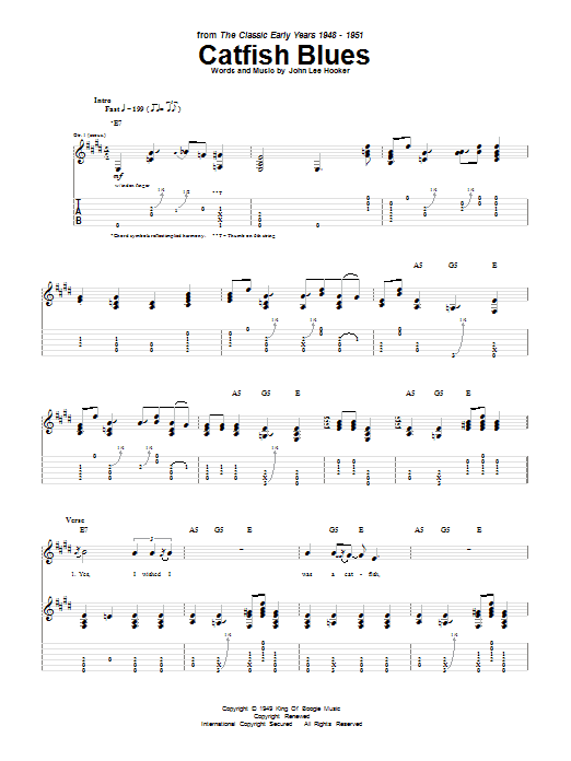 John Lee Hooker Catfish Blues sheet music notes and chords. Download Printable PDF.