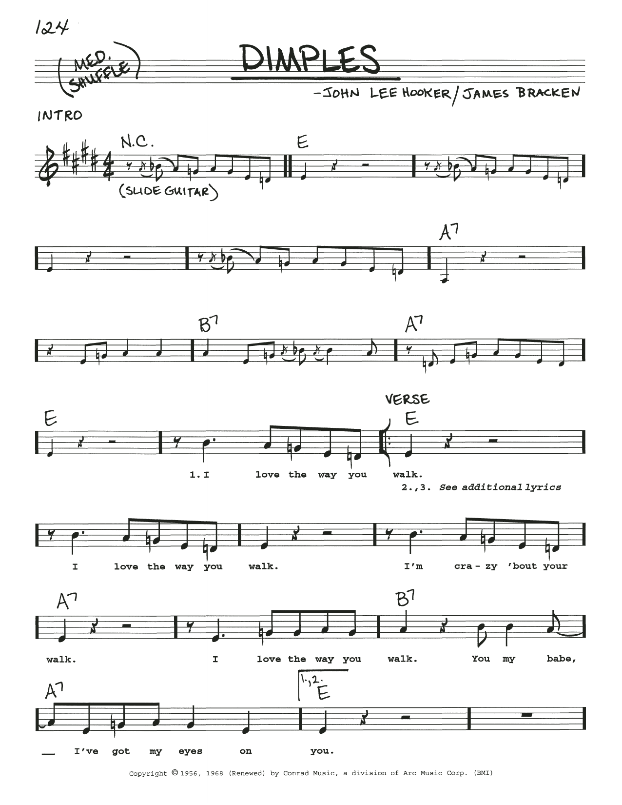 John Lee Hooker Dimples sheet music notes and chords arranged for Real Book – Melody, Lyrics & Chords