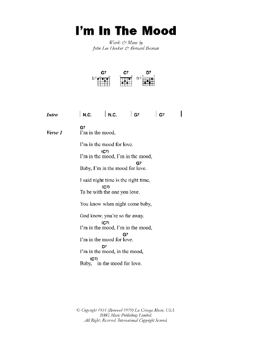 John Lee Hooker I'm In The Mood sheet music notes and chords. Download Printable PDF.