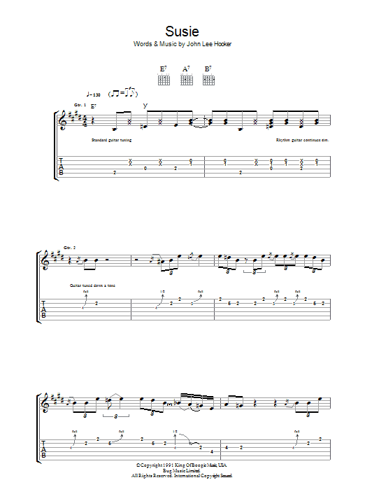 Learn to play John Lee Hooker Susie sheet music for Guitar Tab in minutes. Price: 7.8900$ John Lee Hooker Susie sheet music notes and chords arranged for Guitar Tab