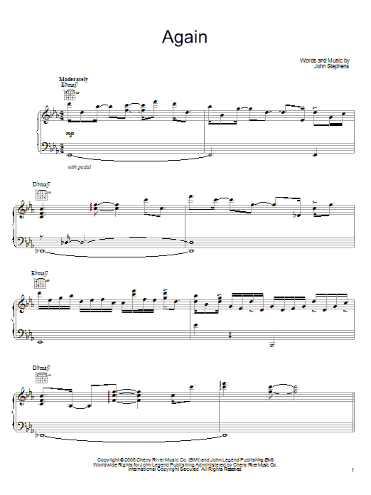 John Legend Again sheet music notes and chords. Download Printable PDF.