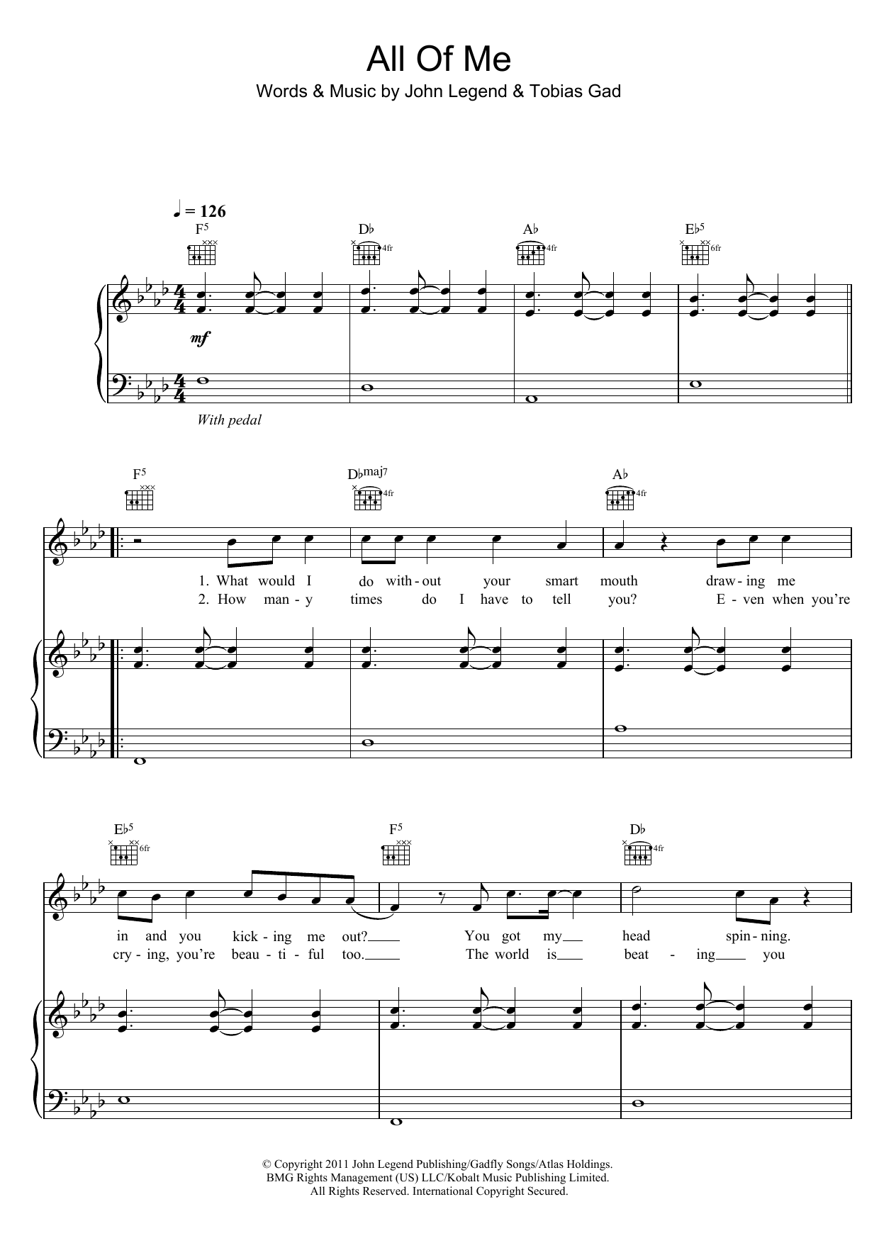 John Legend All Of Me sheet music notes and chords. Download Printable PDF.