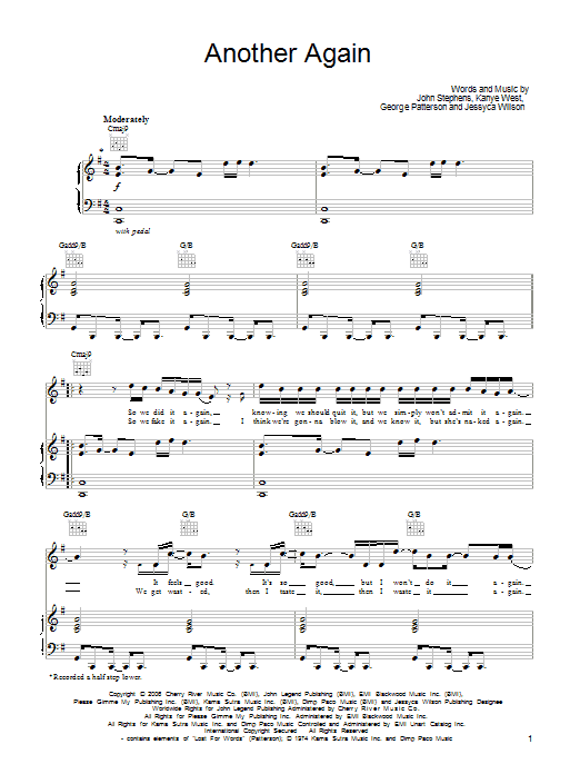 John Legend Another Again sheet music notes and chords arranged for Piano, Vocal & Guitar Chords (Right-Hand Melody)