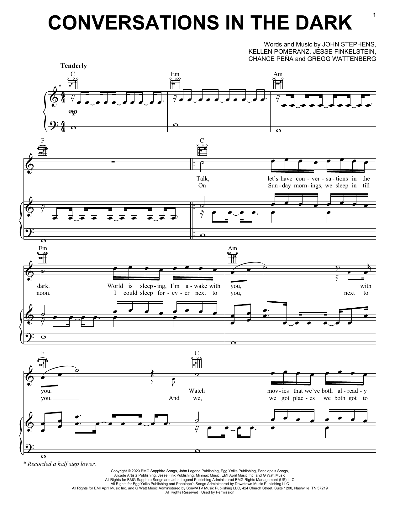 John Legend Conversations In The Dark sheet music notes and chords. Download Printable PDF.