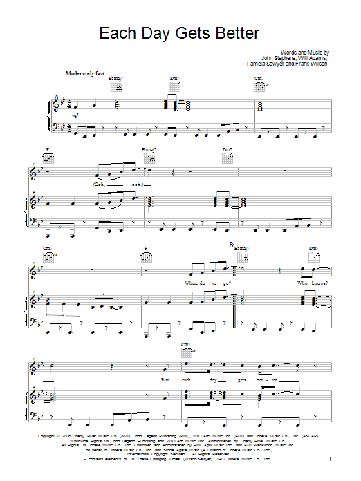 John Legend Each Day Gets Better sheet music notes and chords arranged for Piano, Vocal & Guitar Chords (Right-Hand Melody)