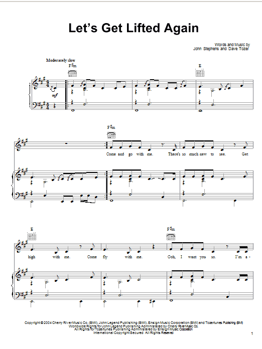 John Legend Let's Get Lifted Again sheet music notes and chords arranged for Piano, Vocal & Guitar Chords (Right-Hand Melody)