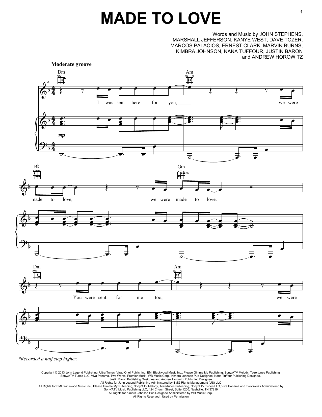 Learn to play John Legend Made To Love sheet music for Piano, Vocal & Guitar Chords (Right-Hand Melody) in minutes. Price: 7.8900$ John Legend Made To Love sheet music notes and chords arranged for Piano, Vocal & Guitar Chords (Right-Hand Melody)