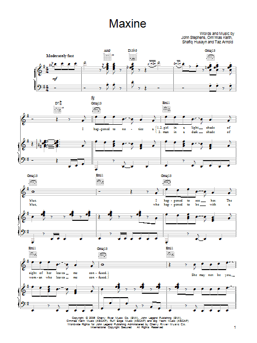 John Legend Maxine sheet music notes and chords arranged for Piano, Vocal & Guitar Chords (Right-Hand Melody)