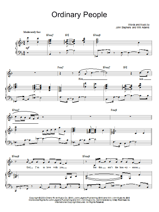 John Legend Ordinary People sheet music notes and chords arranged for Piano, Vocal & Guitar Chords (Right-Hand Melody)