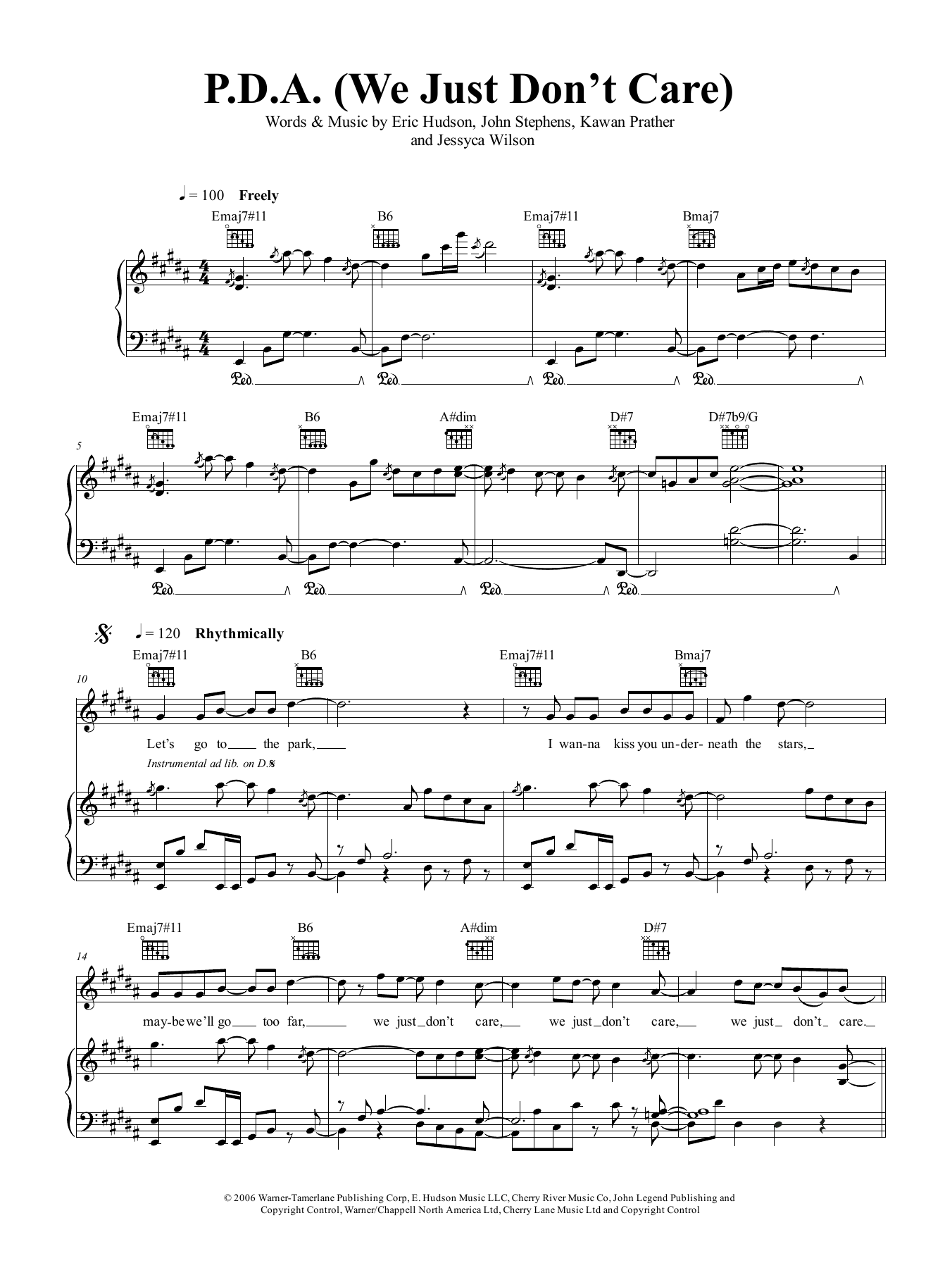 John Legend PDA (We Just Don't Care) sheet music notes and chords. Download Printable PDF.