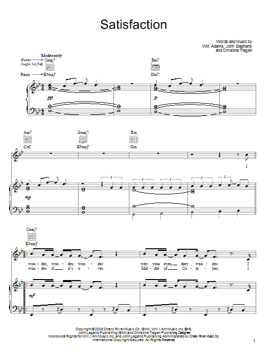 John Legend Satisfaction sheet music notes and chords arranged for Piano, Vocal & Guitar Chords (Right-Hand Melody)