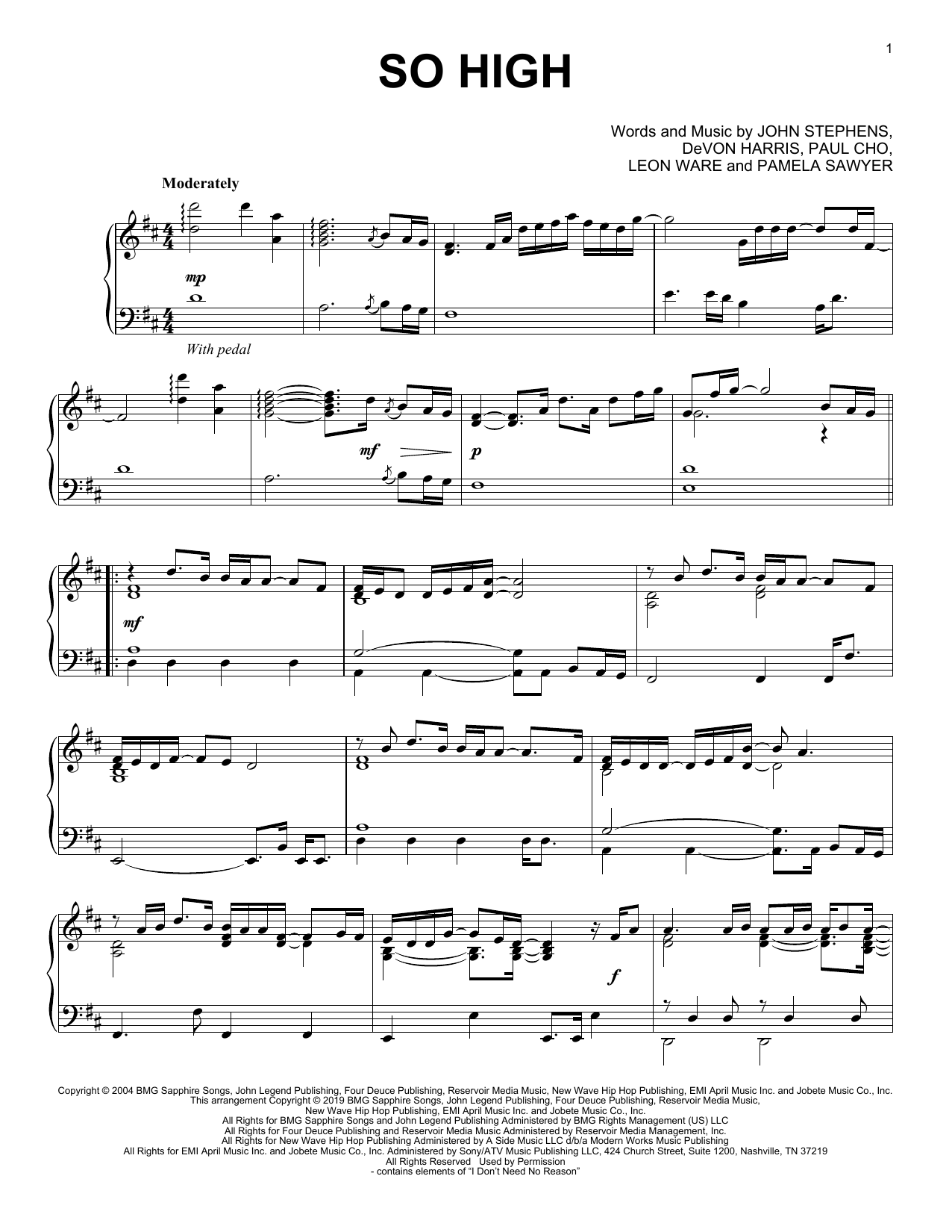 John Legend So High sheet music notes and chords. Download Printable PDF.