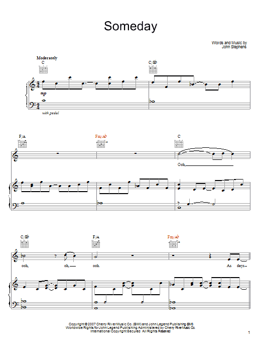 John Legend Someday sheet music notes and chords arranged for Piano, Vocal & Guitar Chords (Right-Hand Melody)