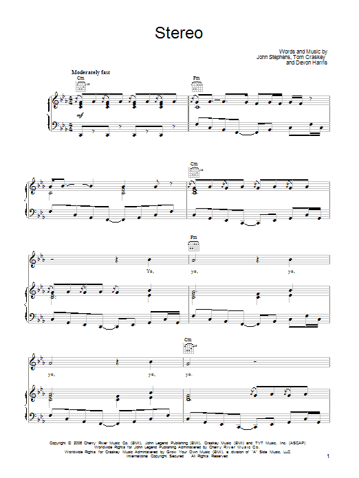 John Legend Stereo sheet music notes and chords arranged for Piano, Vocal & Guitar Chords (Right-Hand Melody)