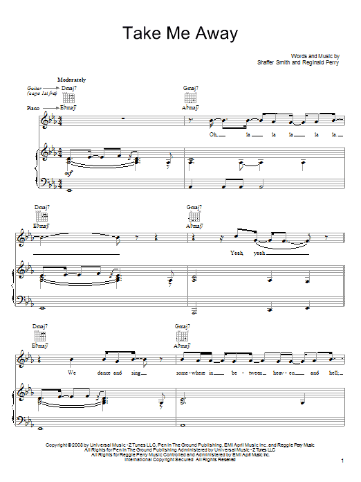 John Legend Take Me Away sheet music notes and chords arranged for Piano, Vocal & Guitar Chords (Right-Hand Melody)