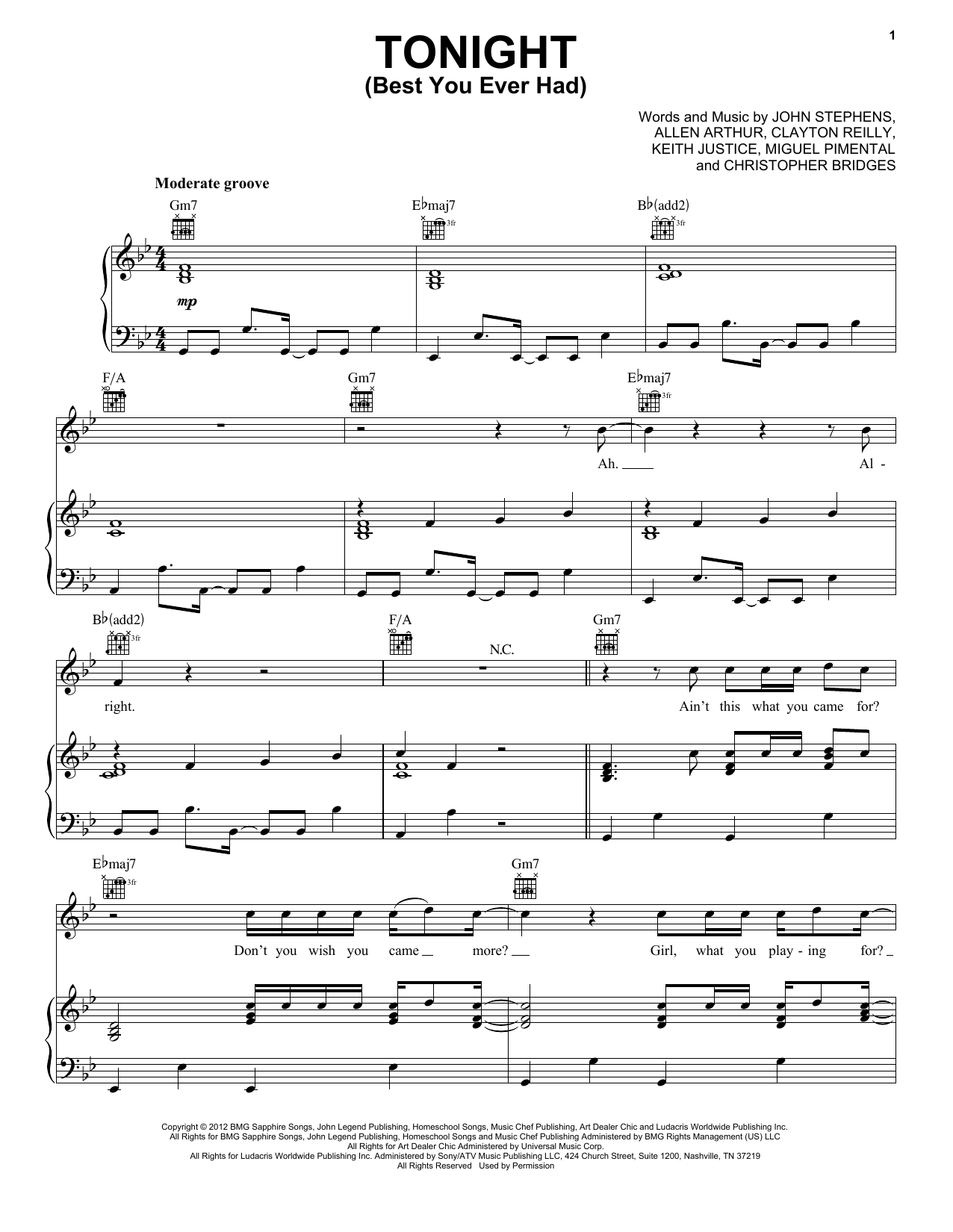 John Legend Tonight (Best You Ever Had) sheet music notes and chords. Download Printable PDF.