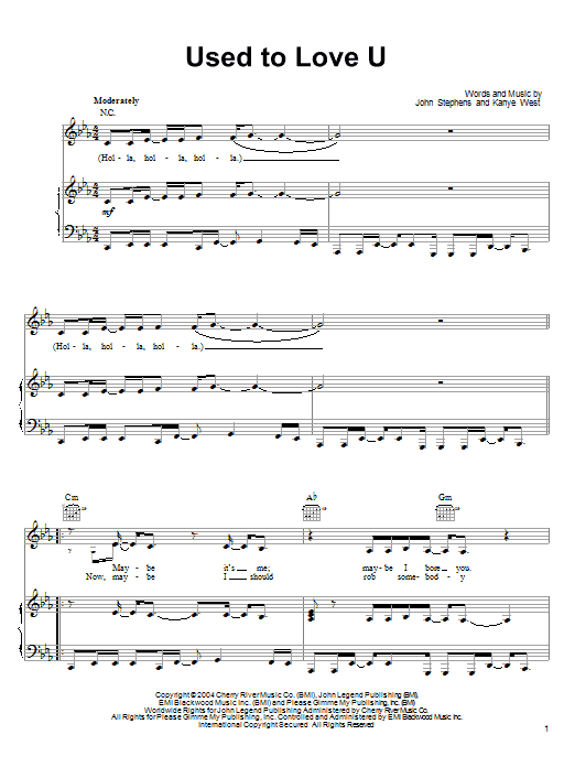 John Legend Used To Love U sheet music notes and chords. Download Printable PDF.