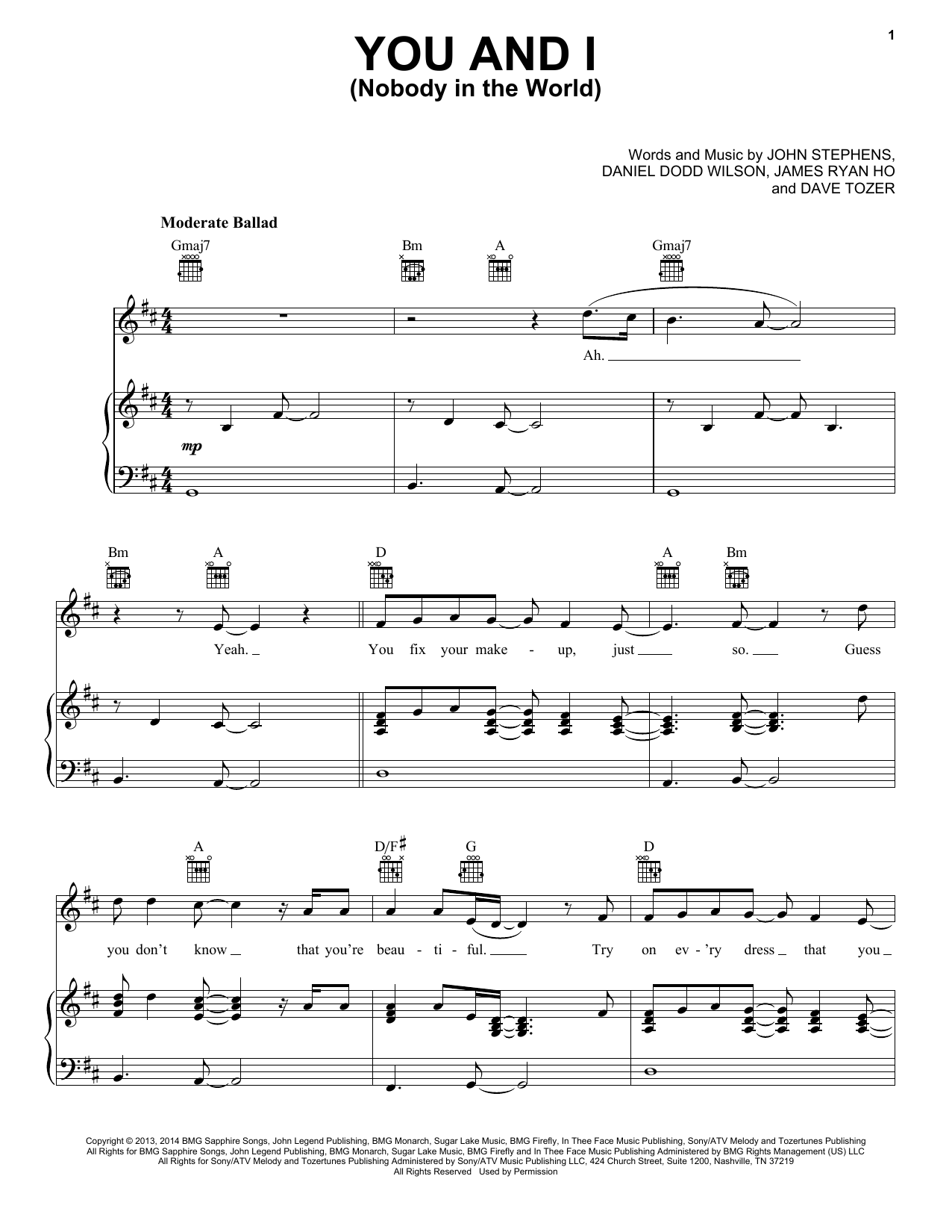 John Legend You And I (Nobody In The World) sheet music notes and chords. Download Printable PDF.