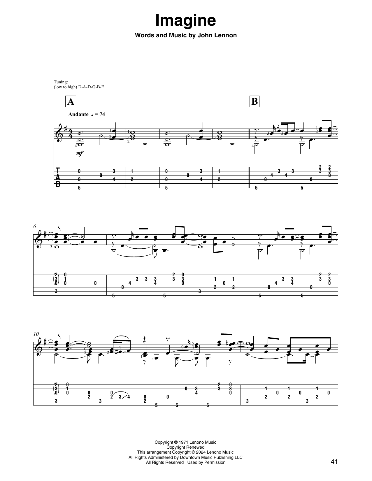 John Lennon and the Plastic Ono Band Imagine (arr. David Jaggs) sheet music notes and chords. Download Printable PDF.