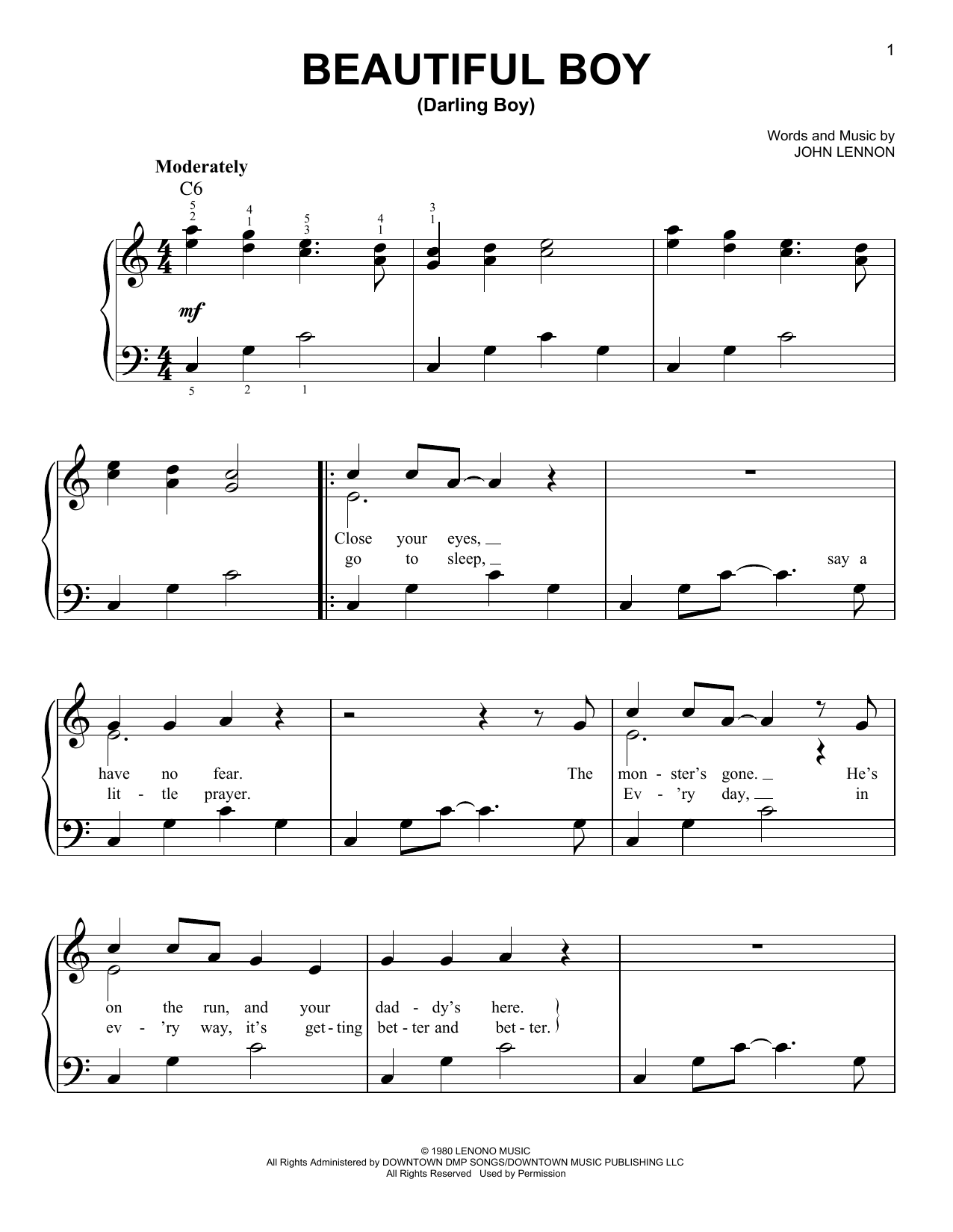 John Lennon Beautiful Boy (Darling Boy) sheet music notes and chords. Download Printable PDF.