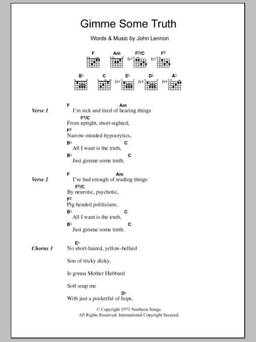 John Lennon Gimme Some Truth sheet music notes and chords. Download Printable PDF.