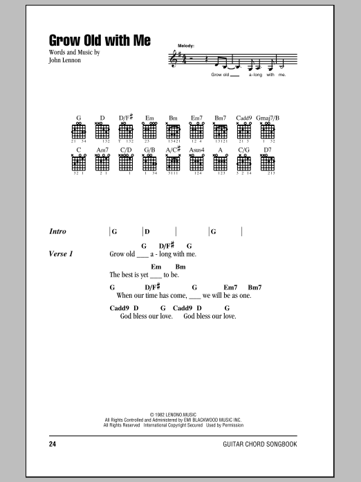 John Lennon Grow Old With Me sheet music notes and chords. Download Printable PDF.