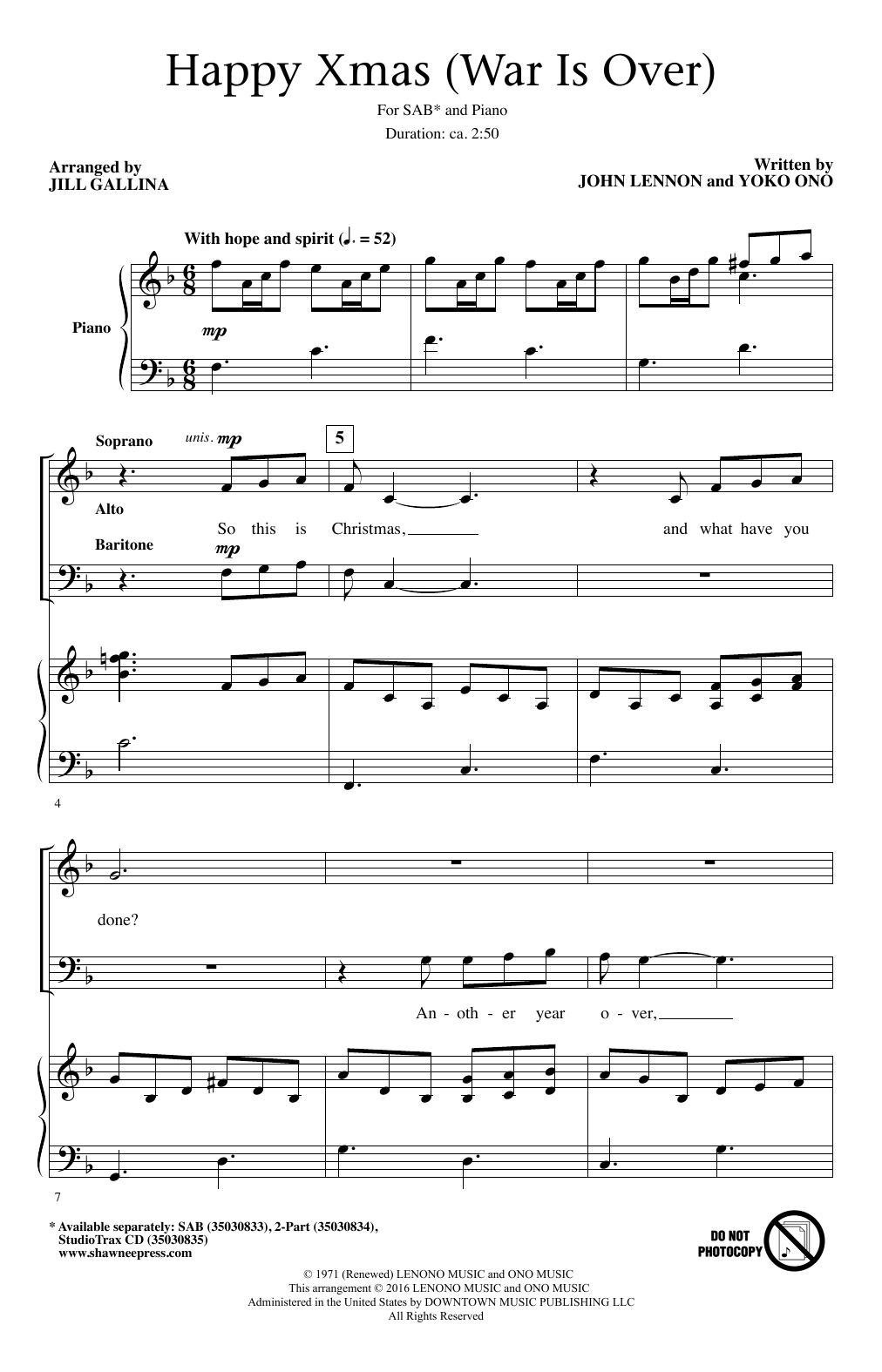 John Lennon Happy Xmas (War Is Over) (arr. Jill Gallina) sheet music notes and chords. Download Printable PDF.