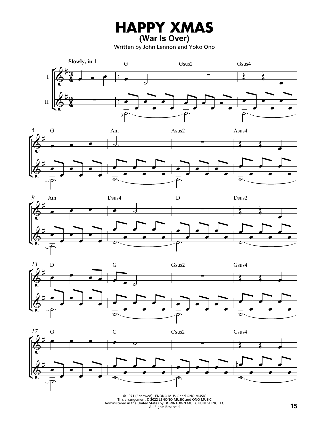 John Lennon Happy Xmas (War Is Over) (arr. Mark Phillips) sheet music notes and chords. Download Printable PDF.