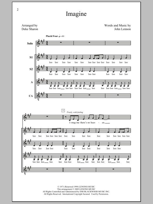 John Lennon Imagine (arr. Deke Sharon) sheet music notes and chords. Download Printable PDF.