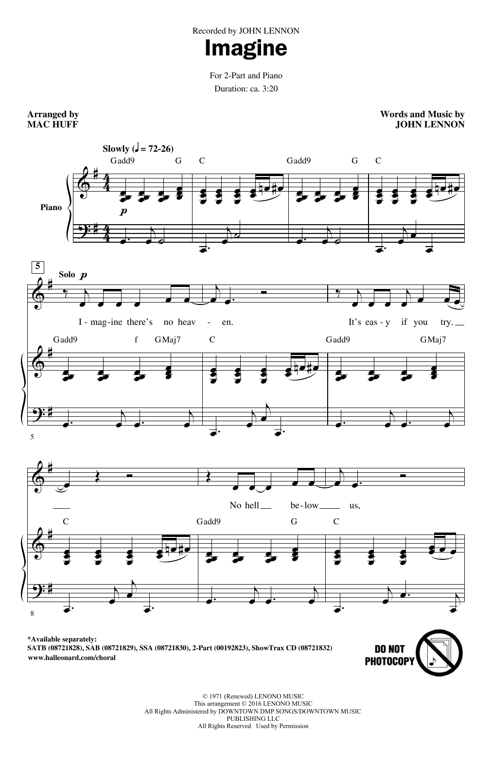 John Lennon Imagine (arr. Mac Huff) sheet music notes and chords. Download Printable PDF.