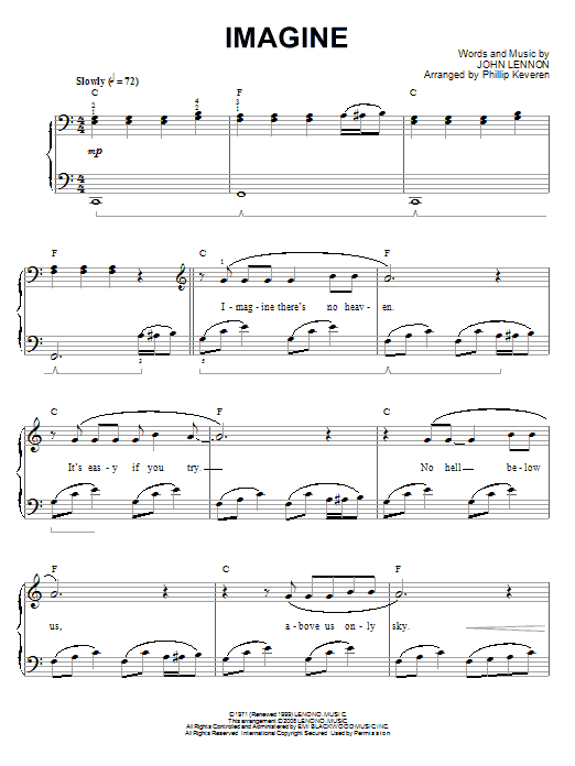 John Lennon Imagine sheet music notes and chords. Download Printable PDF.