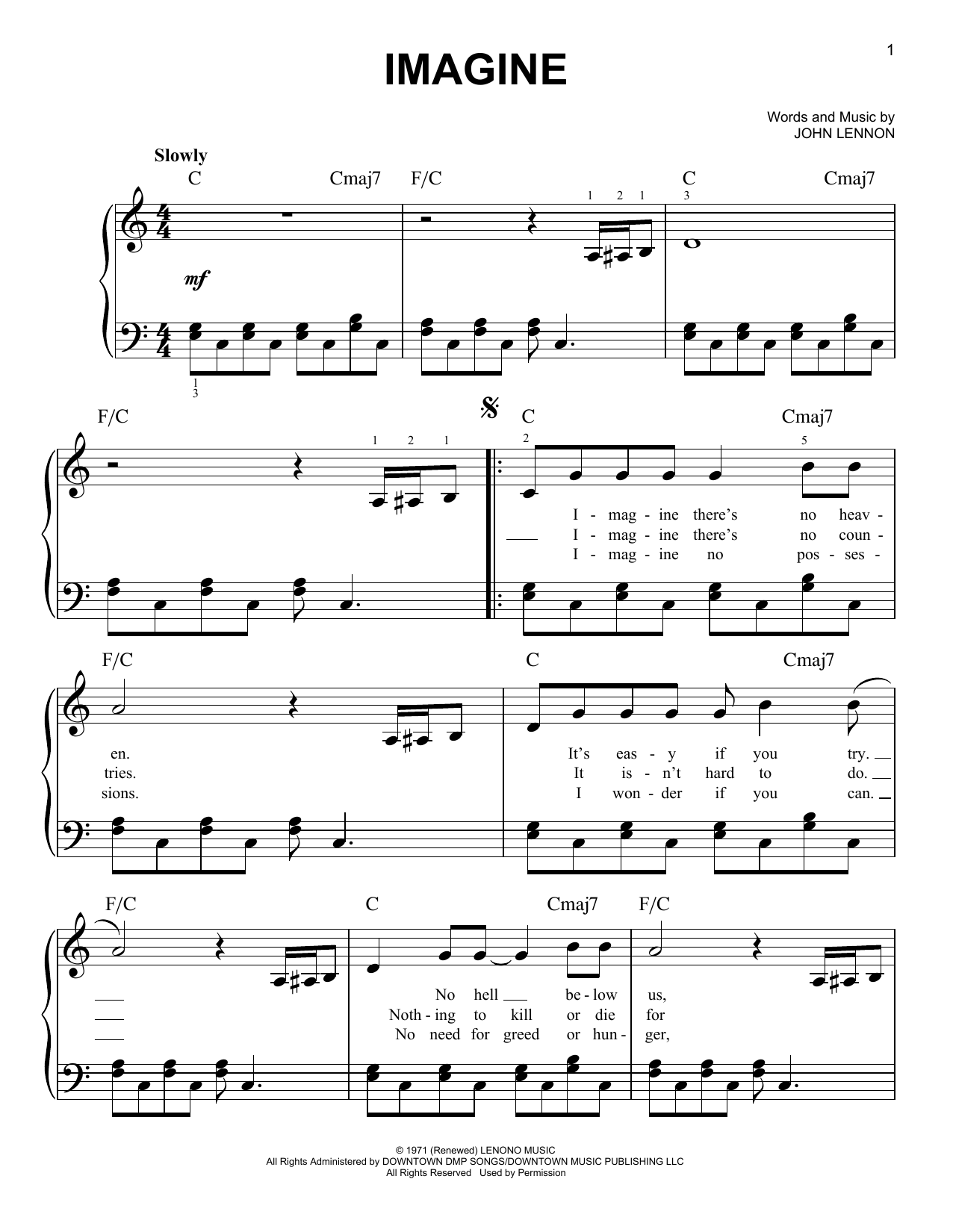 John Lennon Imagine sheet music notes and chords. Download Printable PDF.