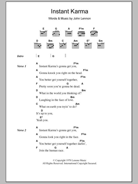 John Lennon Instant Karma sheet music notes and chords arranged for Solo Guitar