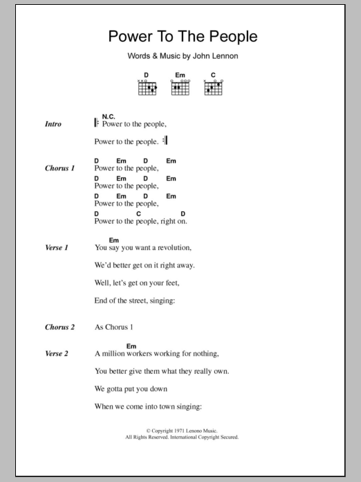 John Lennon Power To The People sheet music notes and chords. Download Printable PDF.