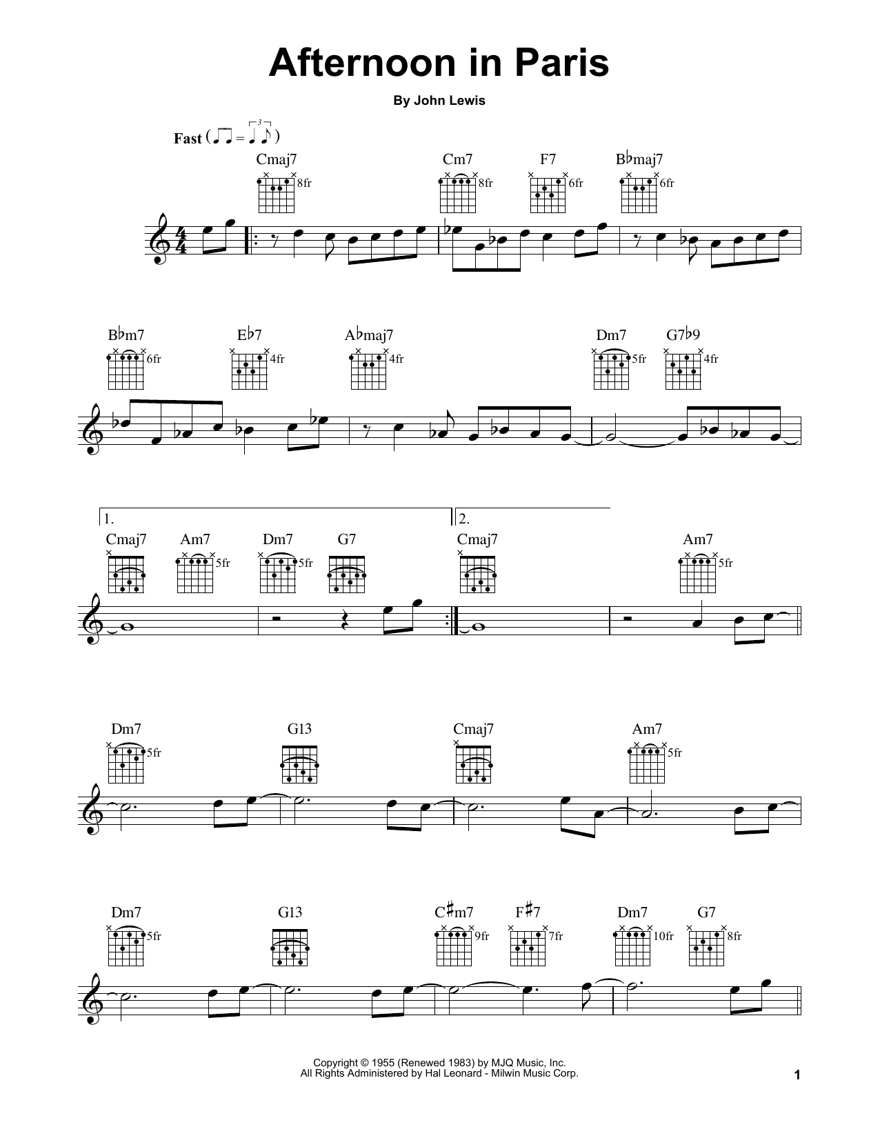 John Lewis Afternoon In Paris sheet music notes and chords. Download Printable PDF.