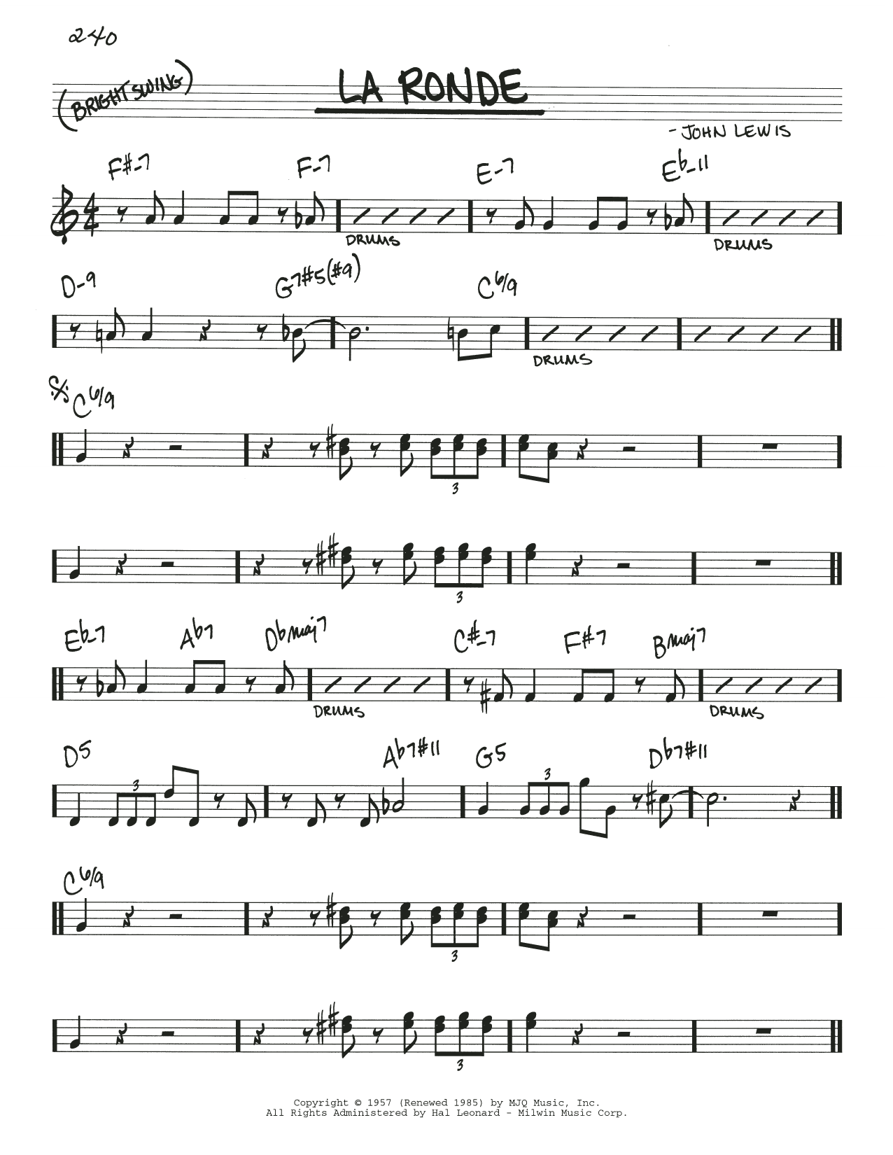 Learn to play John Lewis La Ronde sheet music for Real Book – Melody & Chords in minutes. Price: 5.9900$ John Lewis La Ronde sheet music notes and chords arranged for Real Book – Melody & Chords