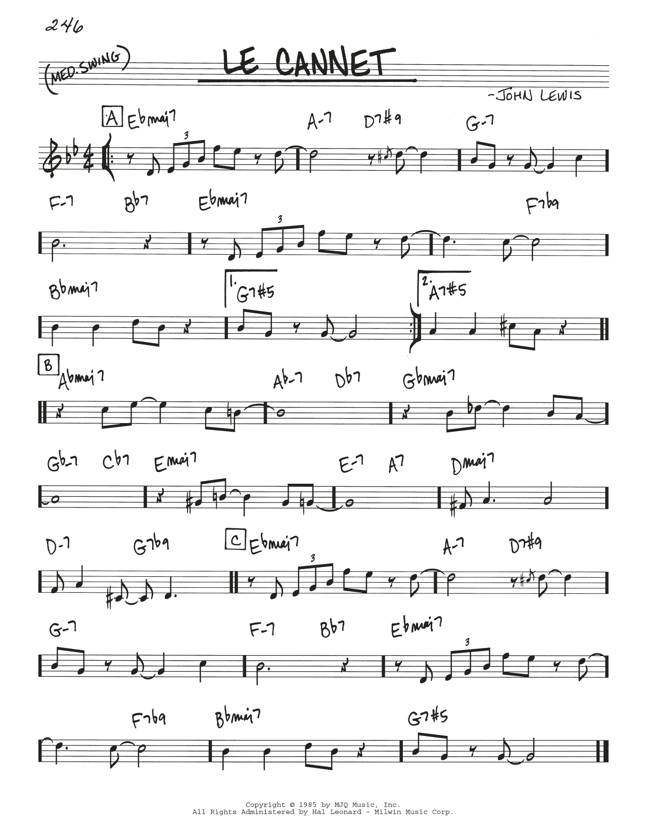 Learn to play John Lewis Le Cannet sheet music for Real Book – Melody & Chords in minutes. Price: 5.9900$ John Lewis Le Cannet sheet music notes and chords arranged for Real Book – Melody & Chords