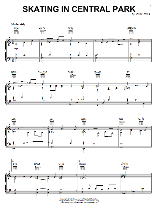 John Lewis Skating In Central Park sheet music notes and chords arranged for Real Book – Melody & Chords – Bb Instruments