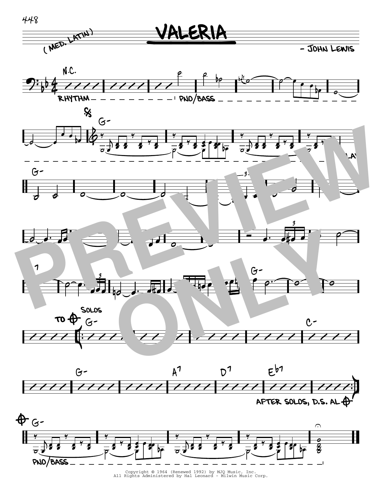 Learn to play John Lewis Valeria sheet music for Real Book – Melody & Chords in minutes. Price: 5.9900$ John Lewis Valeria sheet music notes and chords arranged for Real Book – Melody & Chords