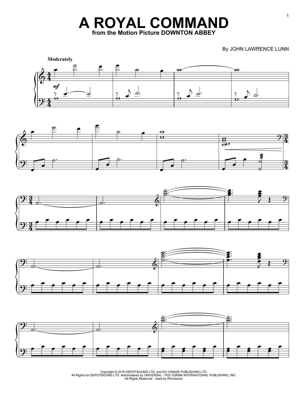 Learn to play John Lunn A Royal Command (from the Motion Picture Downton Abbey) sheet music for Piano Solo in minutes. Price: 7.8900$ John Lunn A Royal Command (from the Motion Picture Downton Abbey) sheet music notes and chords arranged for Piano Solo