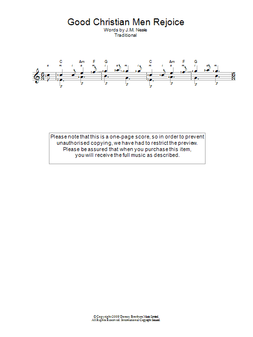 Christmas Carol Good Christian Men Rejoice sheet music notes and chords. Download Printable PDF.