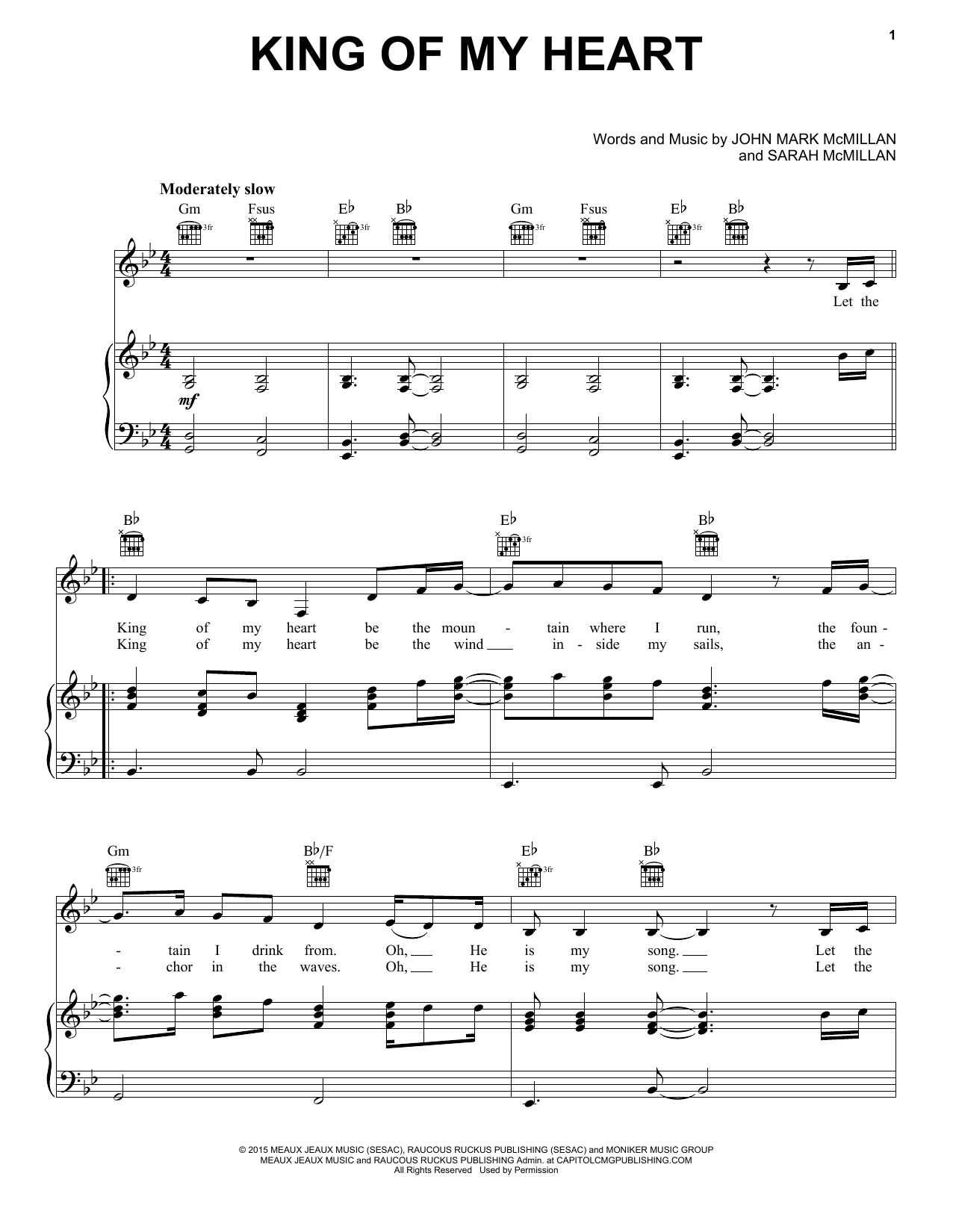 John Mark McMillan King Of My Heart sheet music notes and chords. Download Printable PDF.