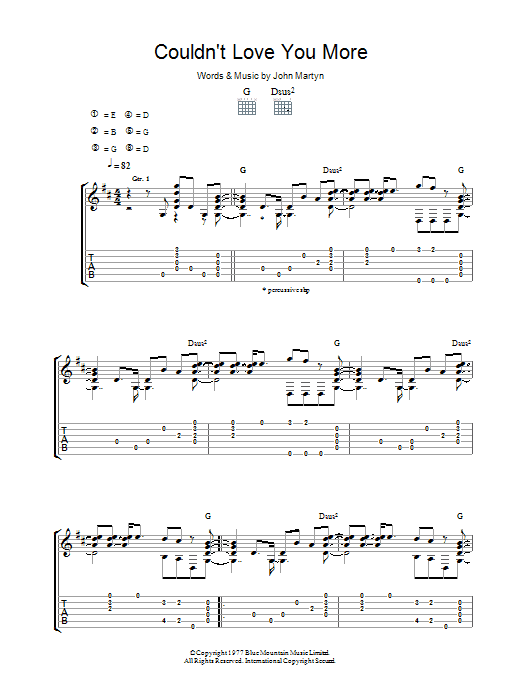 Learn to play John Martyn Couldn't Love You More sheet music for Guitar Tab in minutes. Price: 7.8900$ John Martyn Couldn't Love You More sheet music notes and chords arranged for Guitar Tab