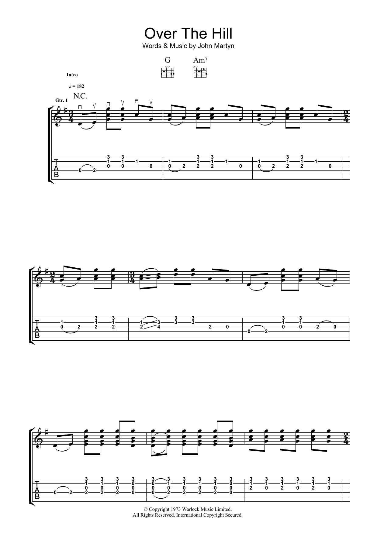 John Martyn Over The Hill sheet music notes and chords arranged for Guitar Tab