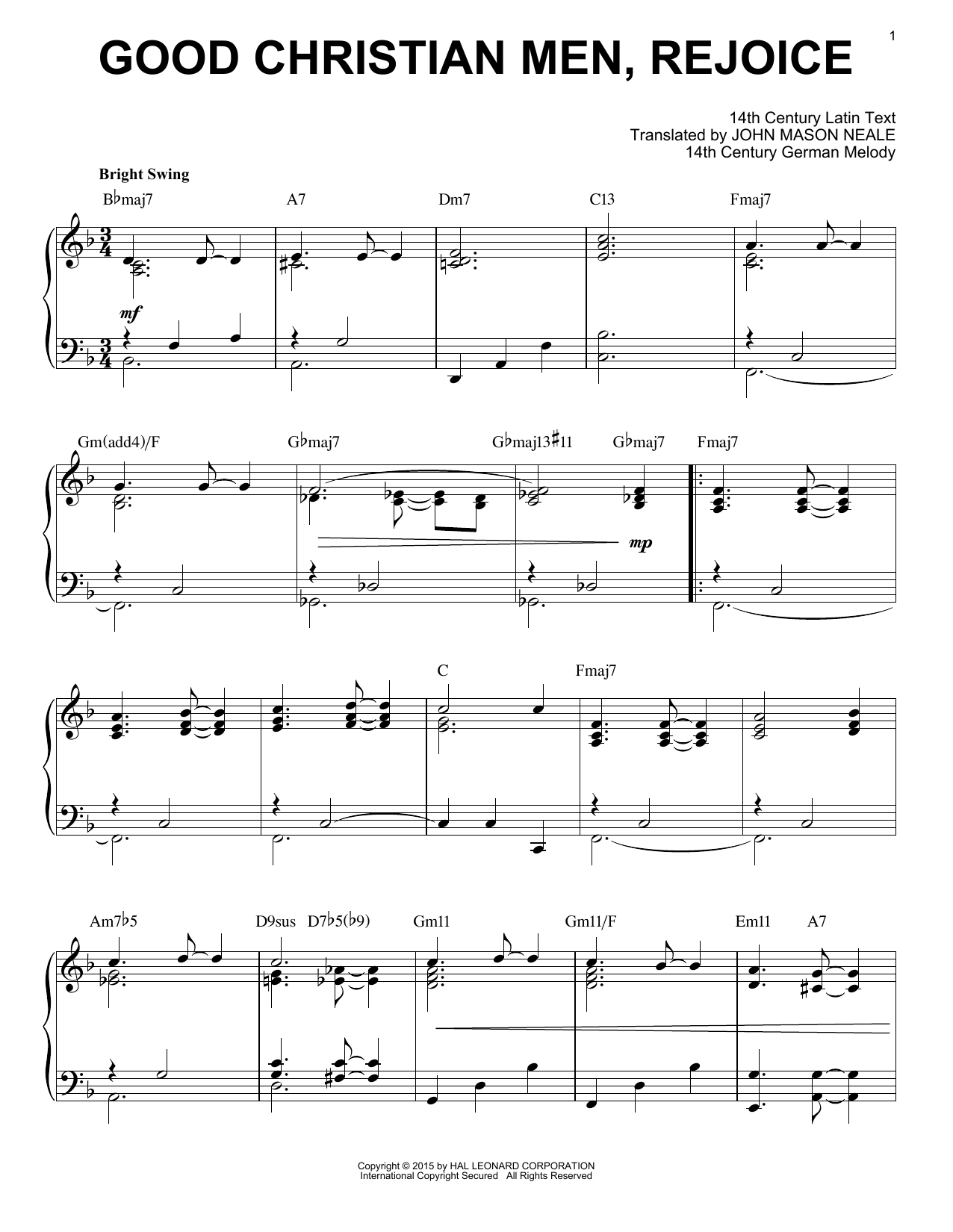 John Mason Neale Good Christian Men, Rejoice [Jazz version] (arr. Brent Edstrom) sheet music notes and chords. Download Printable PDF.