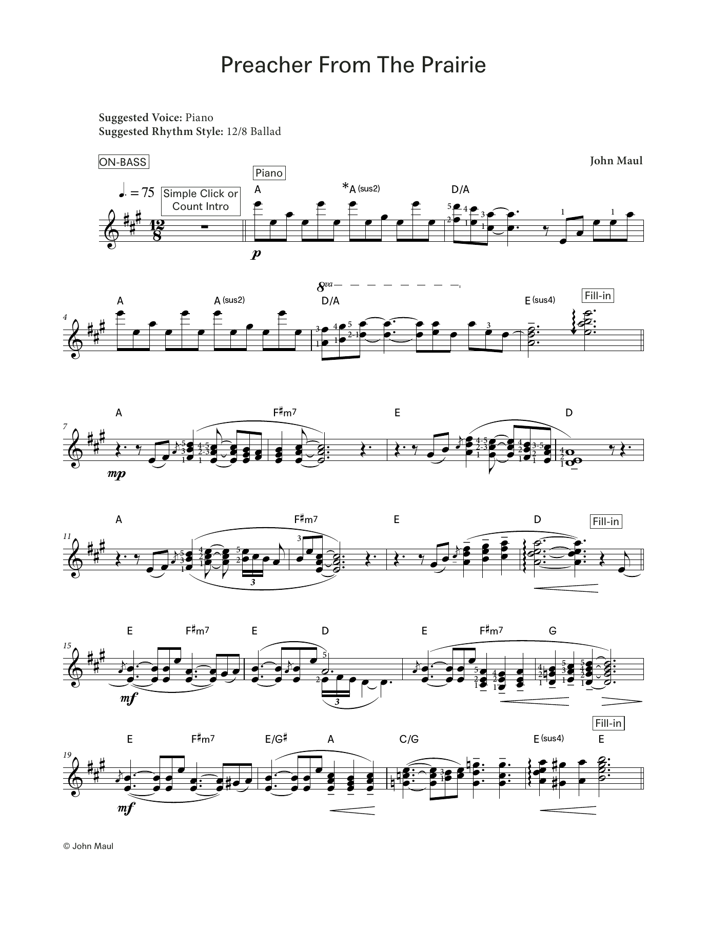 John Maul Preacher from the Prairie (LCME Electronic Keyboard Grade 7 List A) sheet music notes and chords. Download Printable PDF.