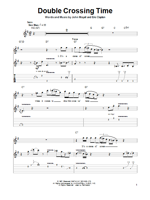 John Mayall's Bluesbreakers Double Crossing Time sheet music notes and chords. Download Printable PDF.