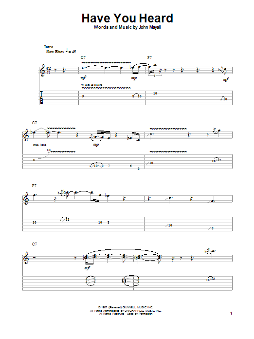 John Mayall's Bluesbreakers Have You Heard sheet music notes and chords. Download Printable PDF.